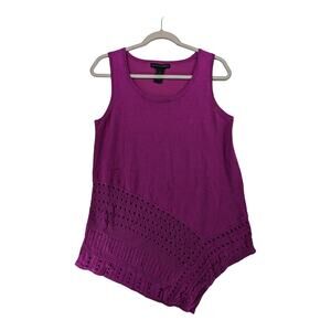 Grace Elements‎ Eyelet Blouse M Purple Light Tank Asymmetric Scoop Neck Knit